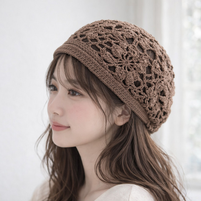 플라워 니트 크로쉐 두건 비니 모자
