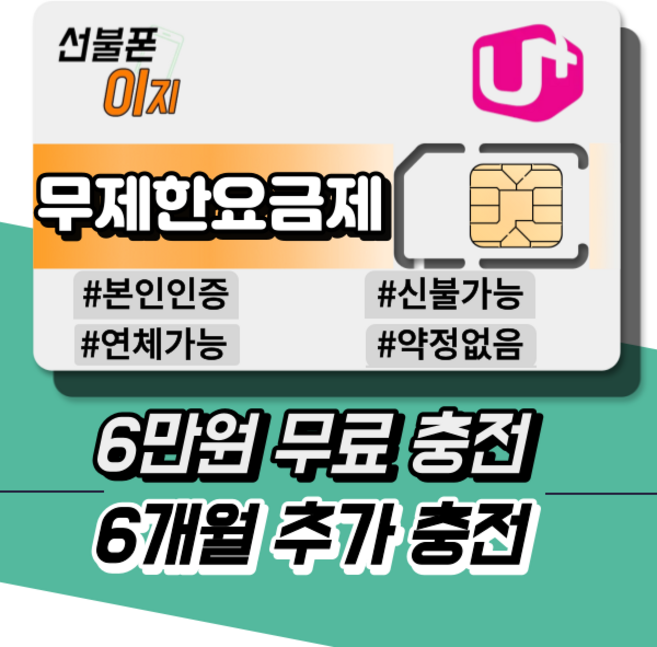 선불폰이지 LGU 무제한요금제 6만원무료충전 선불유심 선불폰개통 6개월추가충전 알뜰유심 USIM, 정액선불 매일5G+ [월 66,000원], 유심비 [+10,000원], 1개, 30일, 정액선불 매일5G+ [월 66,000원]