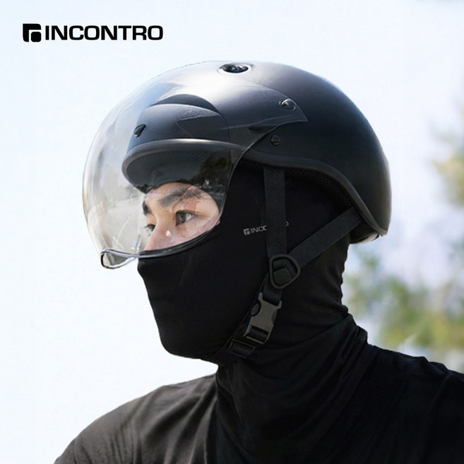 인콘트로 자외선차단 여름 냉감 쿨 바라클라바 오토바이 자전거, 1개, 민자 검정색