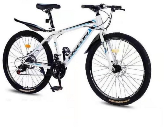 XFeng 접이식자전거 24인치 남녀 공용 MTB 자전거, 화이트 + 블루, 24단 24인치, 1개