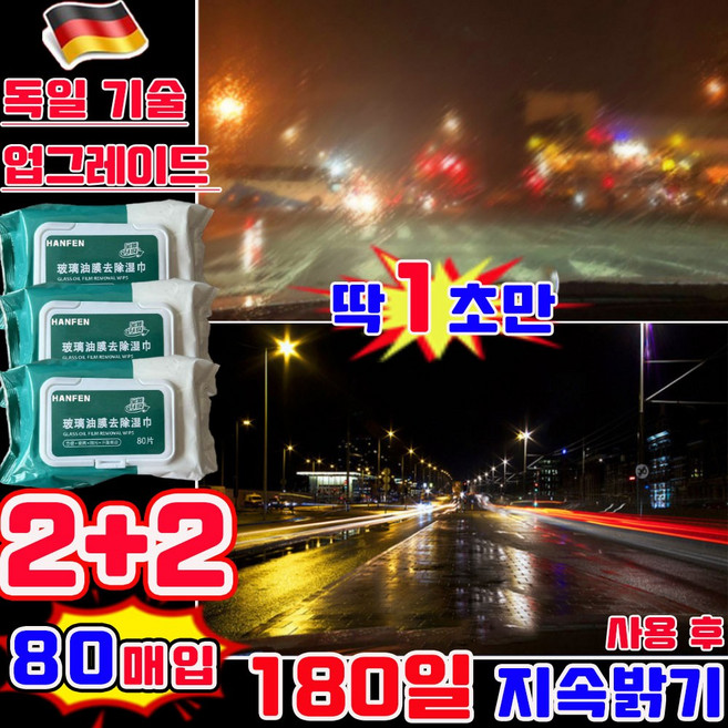 1+1/2+2 자동차 유리 유막세정티슈 차량 유막제거 물티슈 유리세정제 유리 발수코팅제 업그레이드 2.0 자동차 외부 세차티슈 기름때 간편 다용도 사은품 랜덤 증정, 4개, 80개