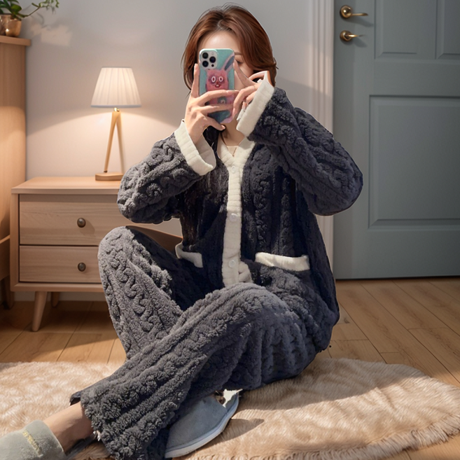 어머머스 극세사 꽈배기 기모 잠옷 홈웨어 상하의 세트