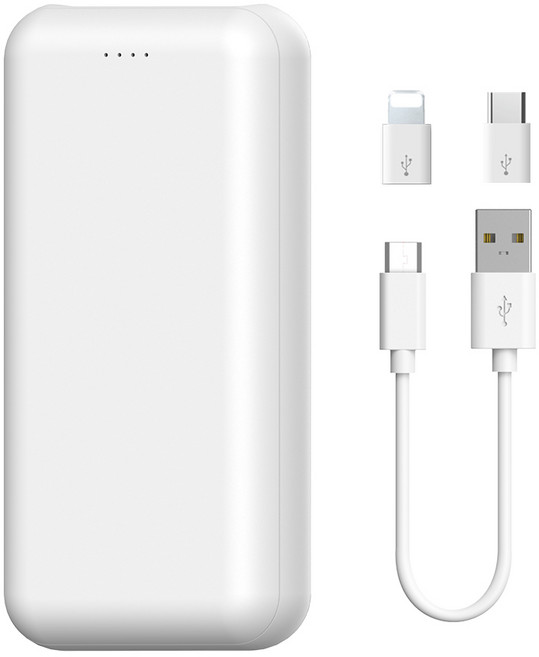 하마다 PD 20W 고속충전 보조배터리 20000mAh 3포트 멀티단자 + 5핀케이블 + 8핀젠더 + C타입젠더 2개, 화이트