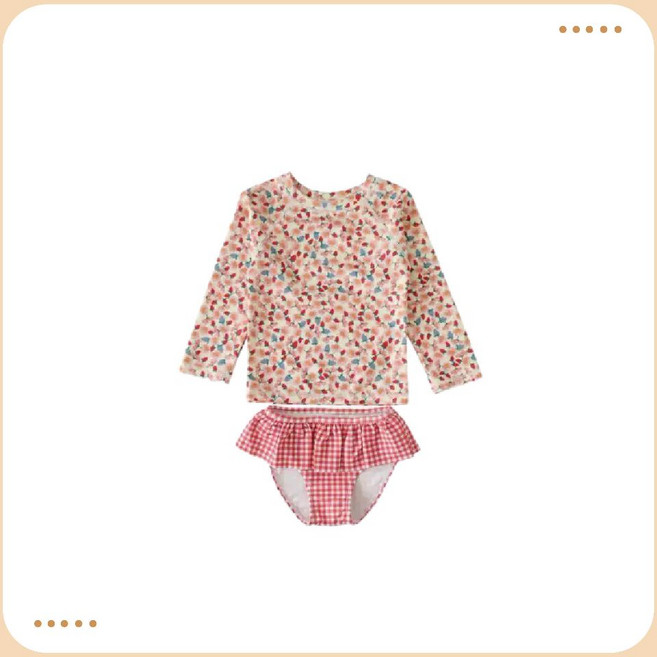 【四口甜】女童長袖防曬兩件式碎花泳衣
