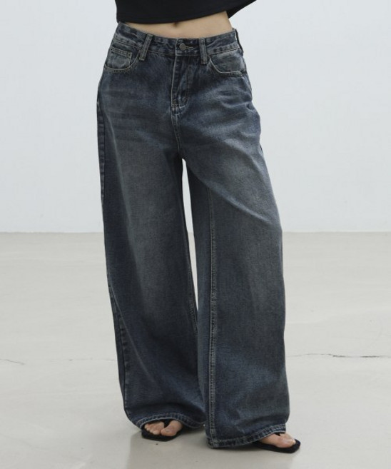 MILLIONCOR 위크 다크블루 와이드 데님팬츠