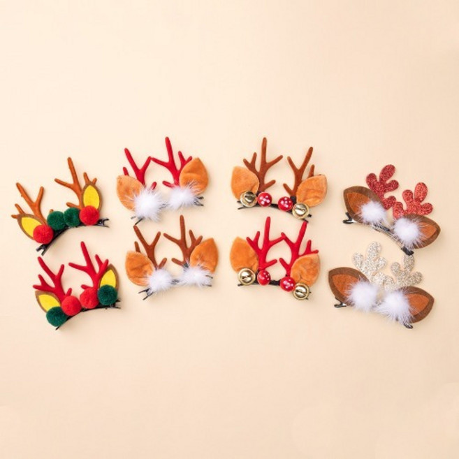 (민화) 크리스마스 루돌프 뿔 머리핀 2Px1개 행사 크리스마스장식 파티