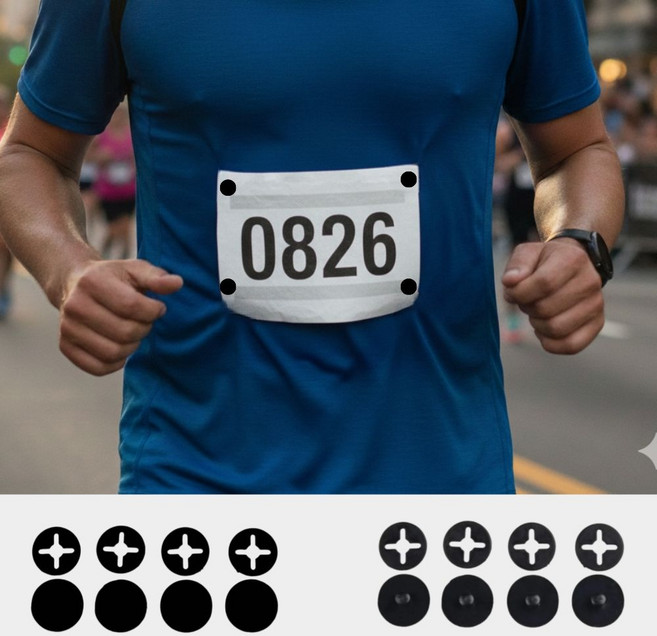 라온모아 마라톤 배번호 고정 클립 (4개 2세트), 1세트, 검은색