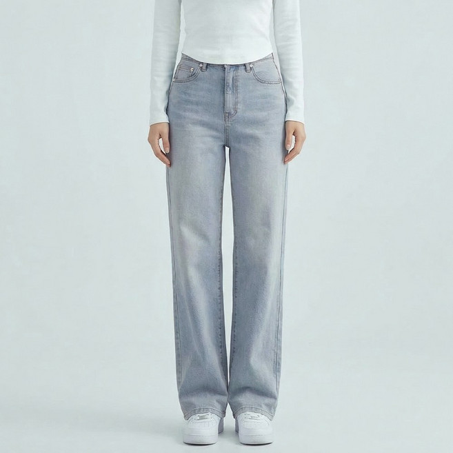 라르고비에 여성용 하이웨스트 밴딩 데님 팬츠 세미와이드 스판 청바지 [기장3종]