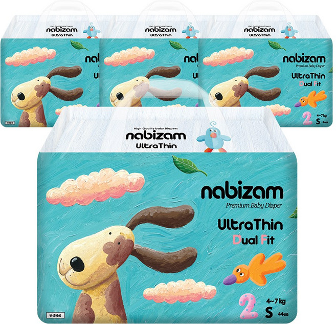 나비잠 기저귀 울트라씬 듀얼핏 밴드 4팩, 소형(S), 176매