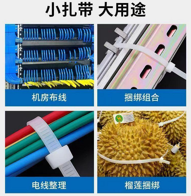 自鎖式尼龍紮帶 黑白雙色束線帶 多規格, 黑色, 中小 寬4.6毫米*長20釐米 95條, 1個