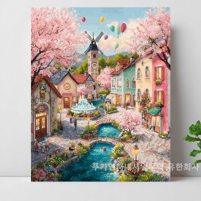 티레오 캔버스형 보석십자수 DIY 키트 40 x 50cm 액자형 풍수 장식품 돈들어오는 거실 현관 인테리어 실내 대형 그림 3D 원형 비즈, 1개, PK-5186 봄 벚꽃 소읍