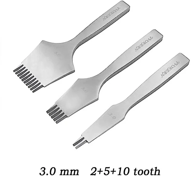 광택 가죽 구멍 펀칭 도구 가시 다리미 세트 프렌치 코너 치즐 펀치 공예 바느질 타이 천공, 03 3.0mm 2 5 10 tooth, 1개