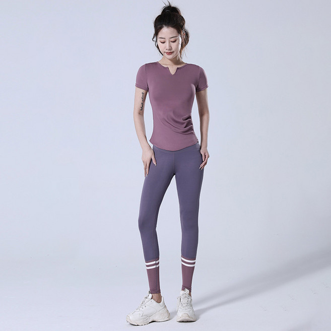 여성 요가복 세트 티셔츠 + 레깅스 피트니스 상하세트 필라테스복