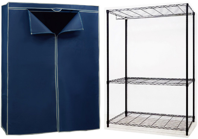 IRON BUREAU 鐵物局 三層單吊桿衣櫥組 122x46x180公分 烤漆黑架 深海藍布套, 黑