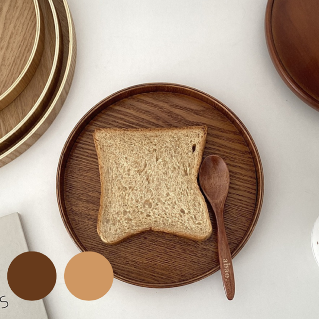 아워버셜 원목 우드 원형 쟁반 트레이 소품, 1개, 내추럴
