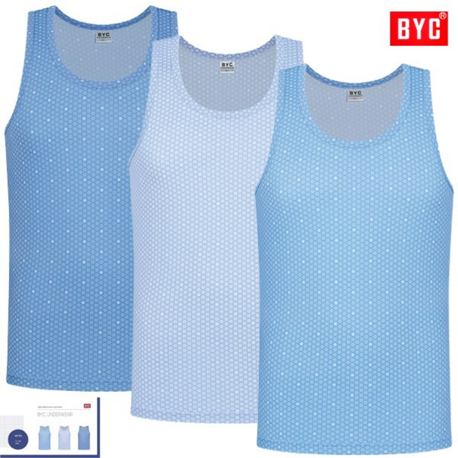 BYC규칙적나염패턴유색칼라남자민소매면런닝3매입MCF2149