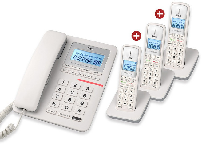 화이트 (기본구성 유선1+무선3) IK-3030M-3 내선통화 스피커폰 수화음량조절 2.4GHz 유무무무선전화기