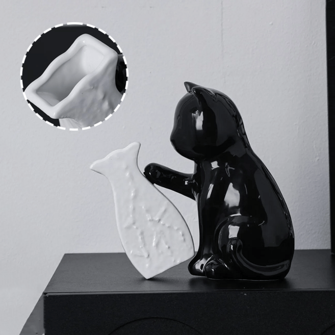 블랙 고양이 화이트 꽃병 세트 펫 테마 인테리어 장식품, Black