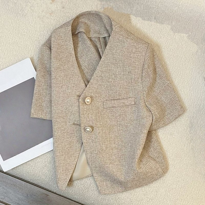 ORZQU 봄여름 여성 라운드 클래식 반팔 정장 숏 톱 자켓 트위드 코트