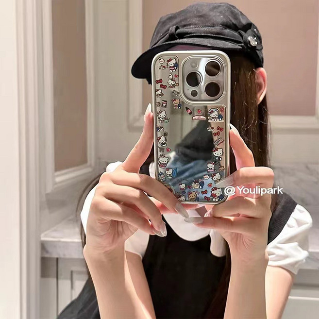 아이폰16 아이폰17 케이스 거울면 귀욤 만화캐릭 케이스 지문방지 힌지 보호 젤하드케이스