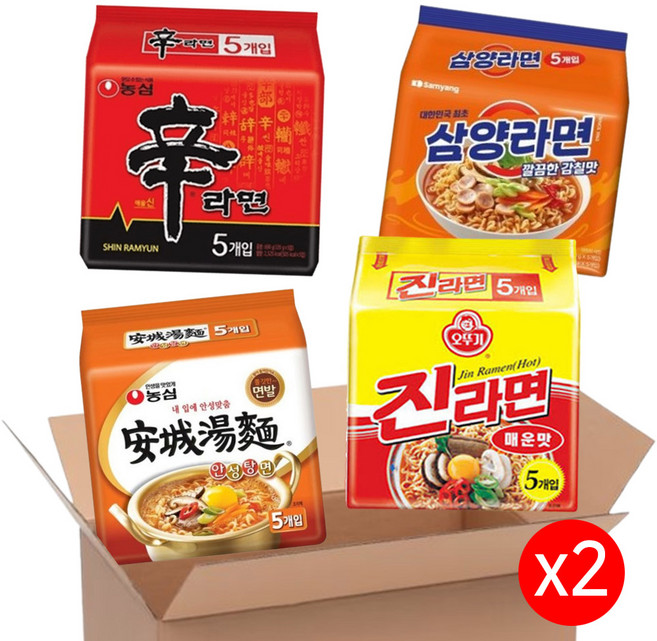 농심 신라면 + 안성탕면 + 오뚜기 진라면 + 삼양라면, 40개