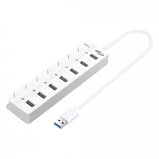 넷메이트 USB 3.0 허브 7포트 유전원 NM-UBA307W, 화이트, 1개