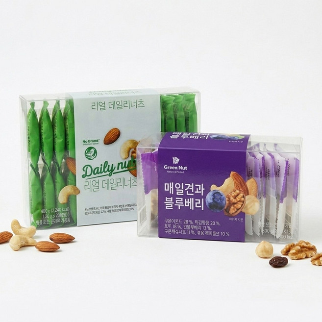 노브랜드 블루베리 매일견과 하루견과 데일리너츠 2종 세트/구운 아몬드 믹스넛, 5세트, 700g