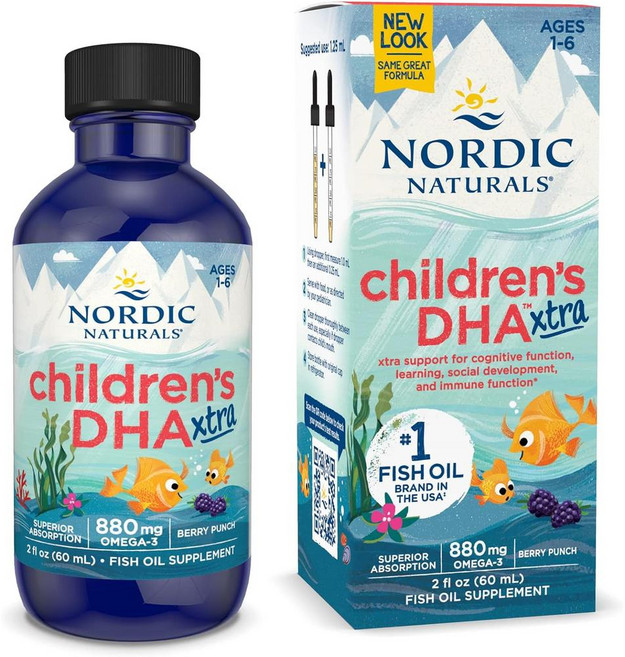 Nordic Naturals 노르딕내추럴 칠드런 DHA 엑스트라 베리 펀치-어린이용-48회분, 1개, 60ml