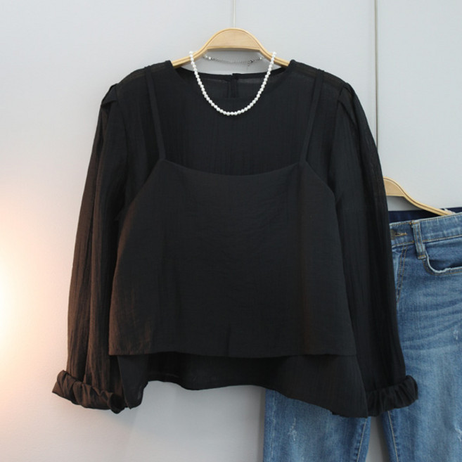 달콩 여성 시스루블라우스뷔스티에세트 봄신상 루즈핏