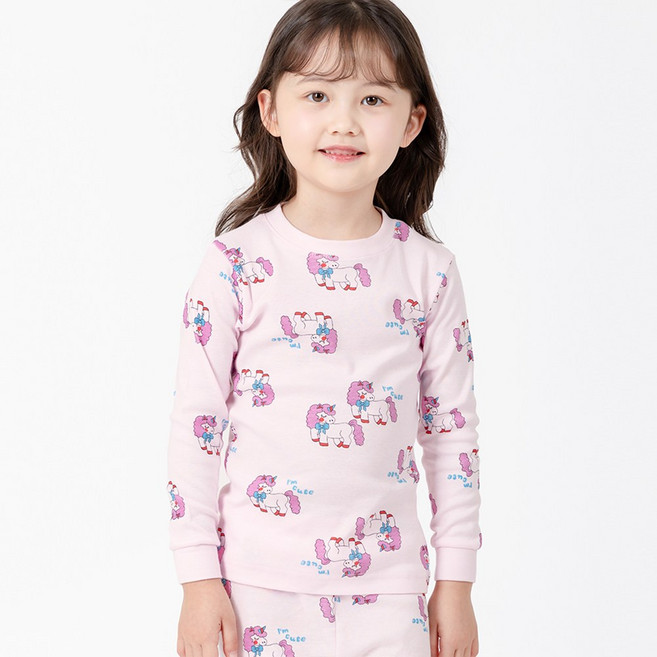 국내생산 멜리스 아동용 핑크유니콘 30수 후라이스 9부내의 상하의 세트