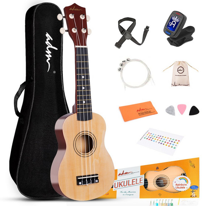 ADM 우쿨렐레 21인치 컬러풀 입문용 세트 자연색, 1세트, 소프라노
