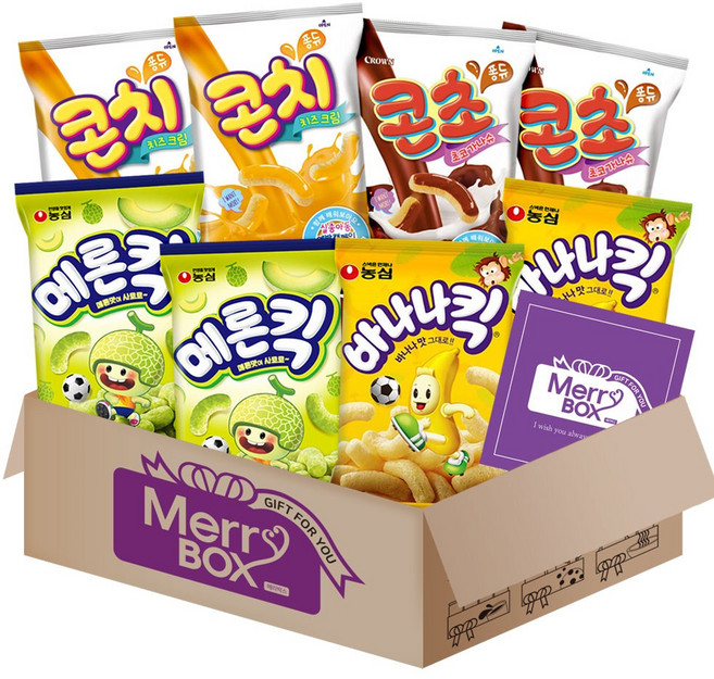 콘스낵8개 (바나나킥2+메론킥2+콘치즈2+콘초코2)+메세지카드, 1박스, 과자