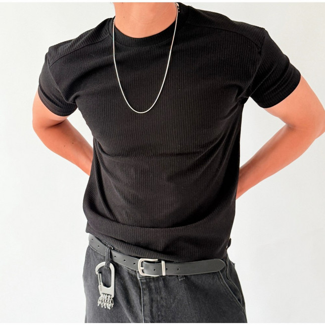 [당일발송] 남자크롭티셔츠 반팔 머슬핏 골지 와플