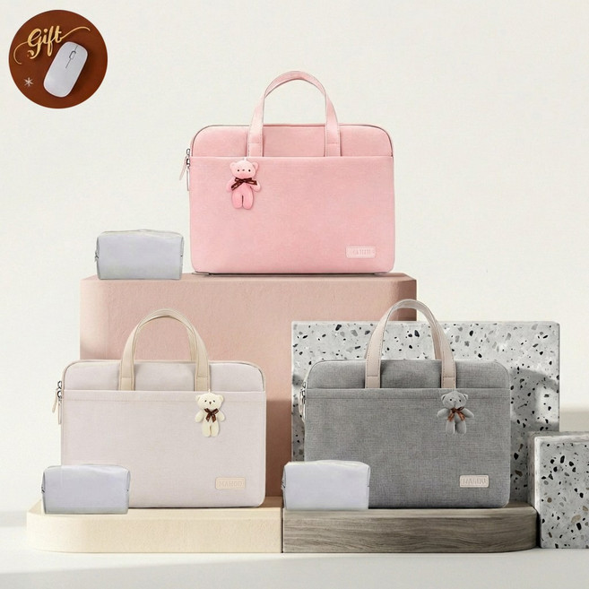 슬림 넉넉 노트북 파우치 가방 17인치 3중 보호 마우스패드 포함 삼성 갤럭시북 엘지그램 맥북 호환, 핑크