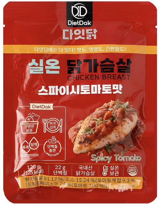 [다잇닭] 바로 먹는 실온 닭가슴살 스파이시토마토맛, 1개, 120g