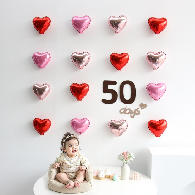 이벤트홀릭 50일 셀프 홈촬영 포토존 미니하트 숫자세트, 1개, 1.레드 하트 세트