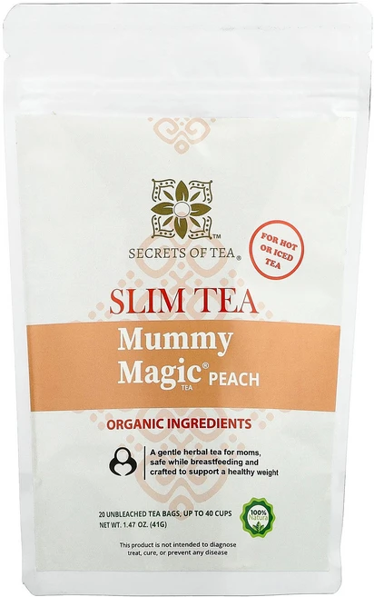 Secrets Tea 슬림 티 Mummy Magic® 차 피치 무표백 티백 20개 41g(1.47온스), 41g - 쿠팡