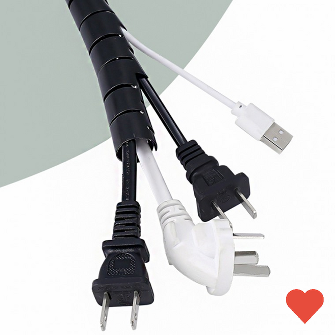 PC 장식 전선 헤리칼밴드 커버 케이블정리, 화이트 22mm, 2개