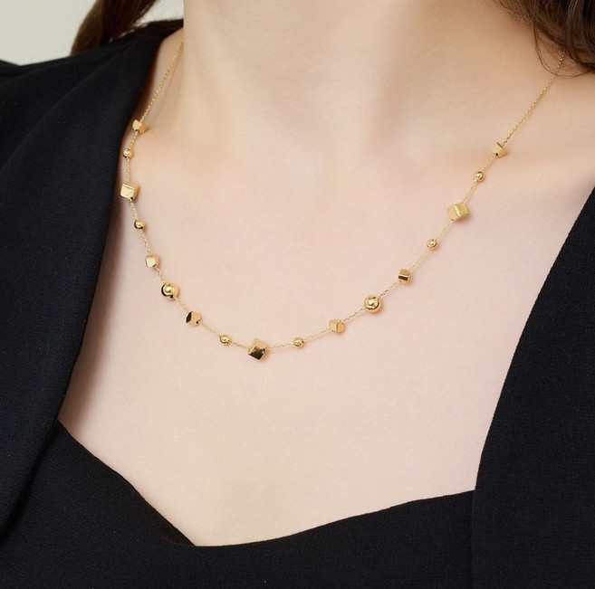 펠리체골드 18K 모네로 목걸이 (+선물포장) 레이어드 데일리 고급 이태리 큐브 체인 기념일 여성 골드 금 여자친구 선물