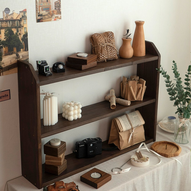 주방 원목 앤틱 미니 식탁 우드 양념통 정리 벽걸이 3단 선반