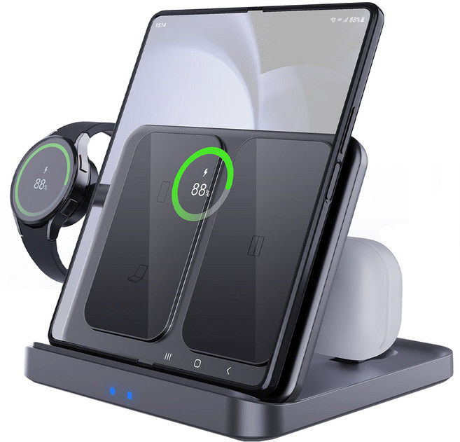 MOKIN 15W 초고속 3in1 무선충전기 핸드폰 이어폰 워치 일체형 맥세이프 접이식 급속 충전 거치대, 블랙, 1개