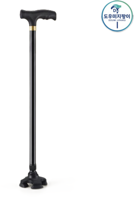 도우미지팡이 초경량 가벼운 어르신 지팡이 발빠짐 방지 안전기능, 1개, 블랙 네발