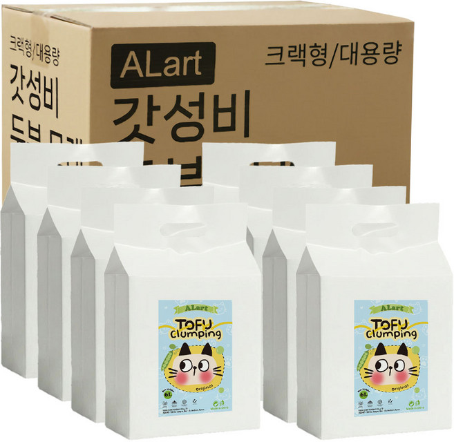 ALart 천연 프리미엄 크랙형 응고형 두부 고양이 모래 20kg, 무향, 8팩, 2.5kg