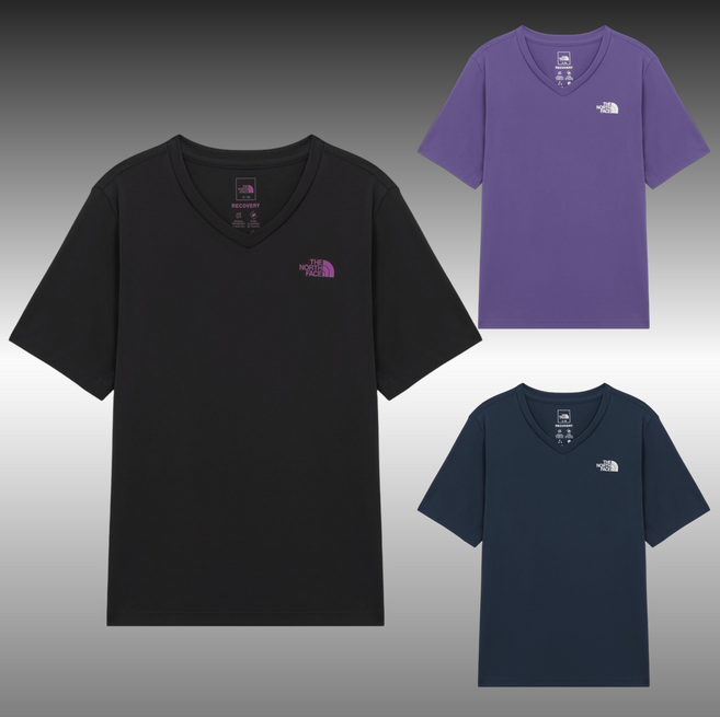 노스페이스 여성 레귤러 핏의 V-NECK 티셔츠 일상 운동 착용 반팔 티셔츠