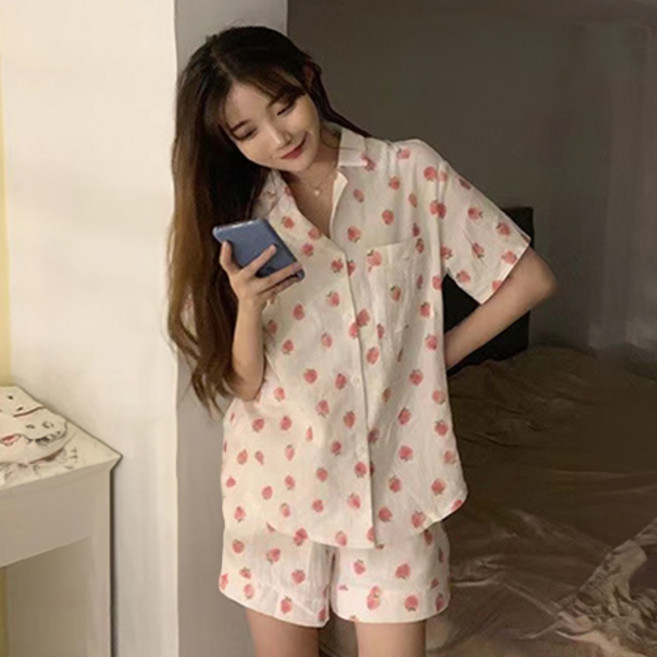 시크베리 여성용 심플 홈웨어 반팔 반바지 여름 파자마 잠옷 세트