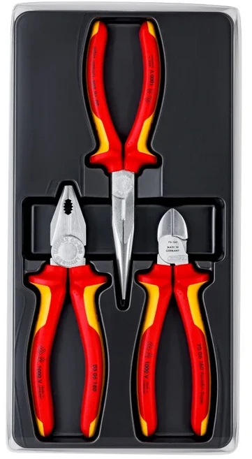 크니펙스 002012 절연 펜치 세트 3개 포함 0306180 콤비네이션 플라이어/ 대각선 절단기/ 바늘 코, 01 빠른, 01 002012