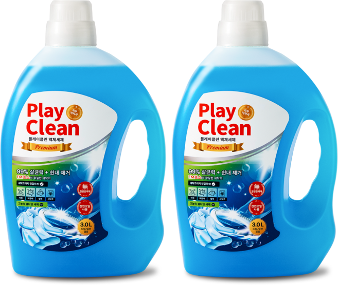 플레이클린 알칼리 액체세제 대용량 고농축 찌든때 쉰냄새 땀냄새 얼룩제거 세탁세제, 2개, 3L