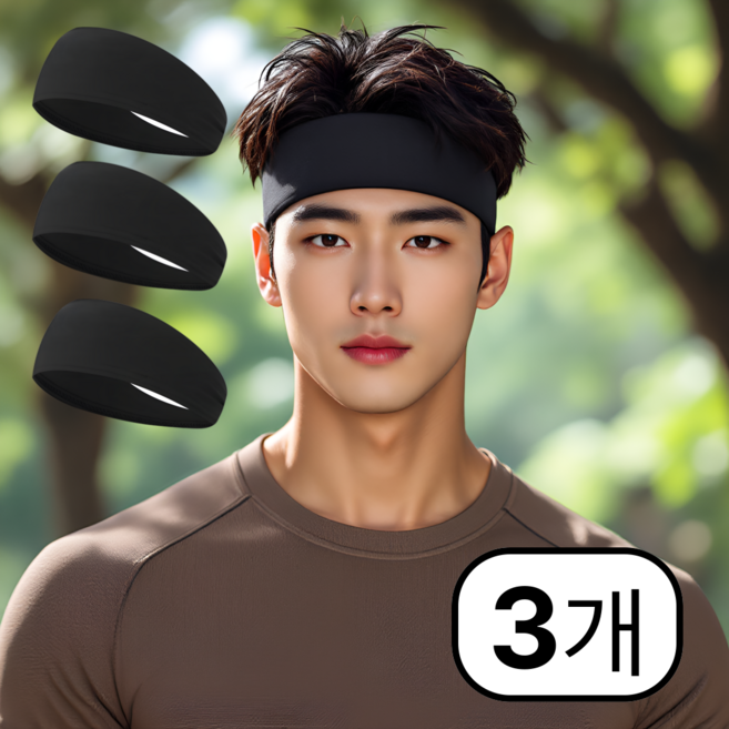 스릴라이프 땀흡수 스포츠 쿨링 헤어밴드, 블랙, 3개