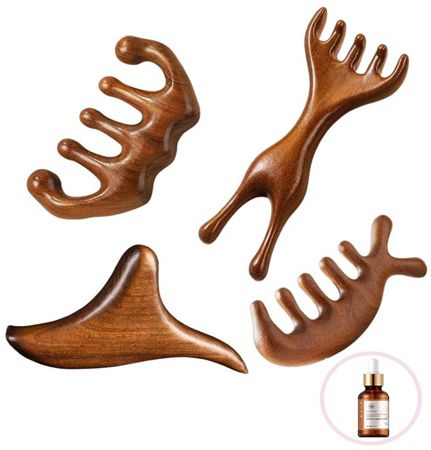 BOONINT 괄사마사지 세트 두피 괄사 마사지 림프순환 마사지기 다용도 릴렉스틱 마사지세트 림프얼굴괄사 천연 단형목 마사지기 괄사오일세트 BN082124, 세트A, 1세트