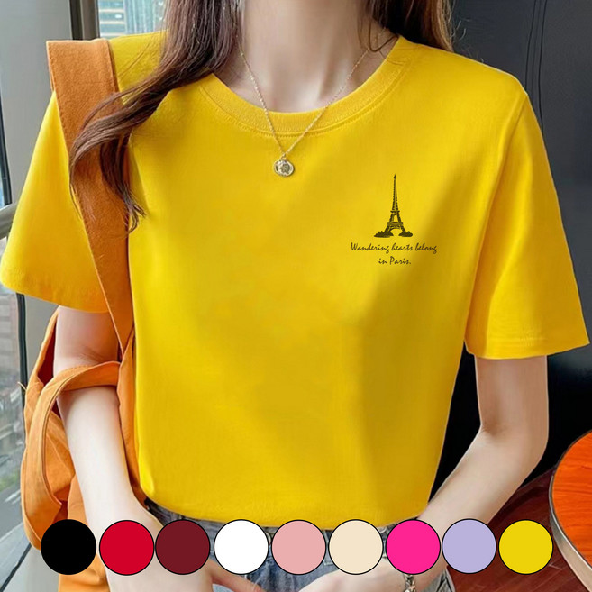 그리내 여성 라운드넥 에펠탑 프린팅 여름 시원한 반팔티 커플티 캐릭터 이너 홈웨어 프린팅 티셔츠